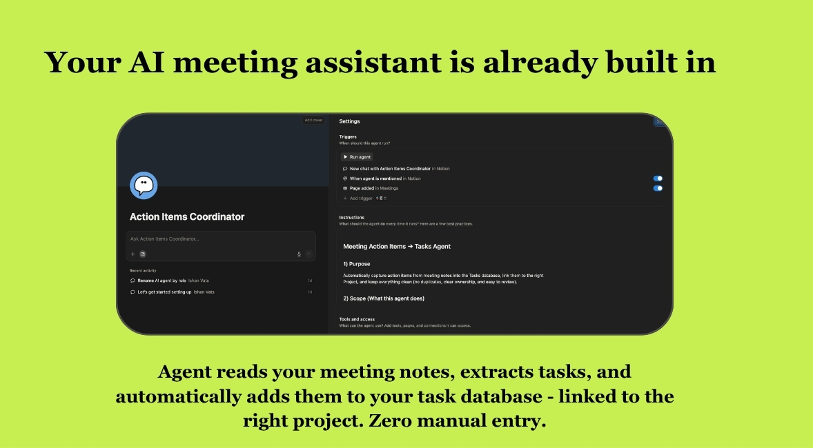 AI meeting assistant that reads notes and creates assigned tasks automatically