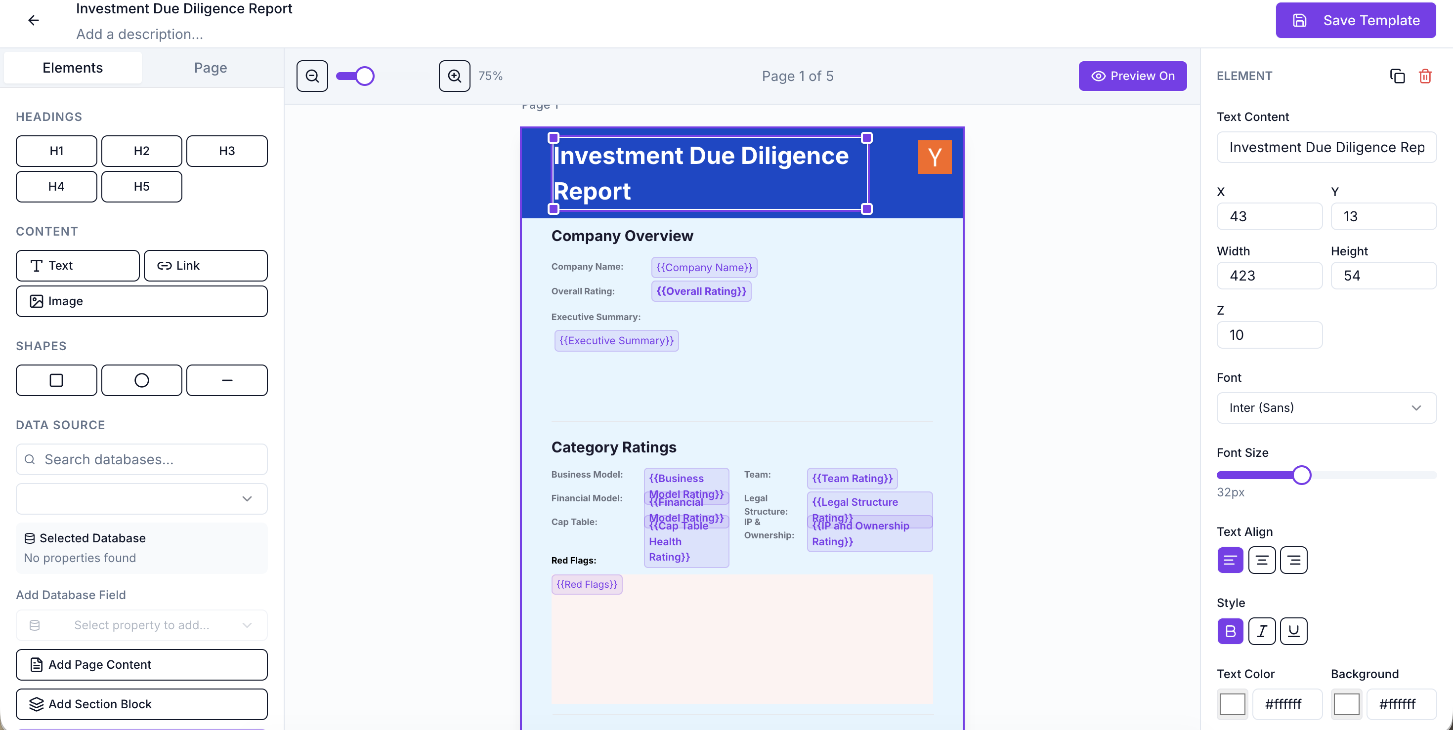 The Canva-style document editor