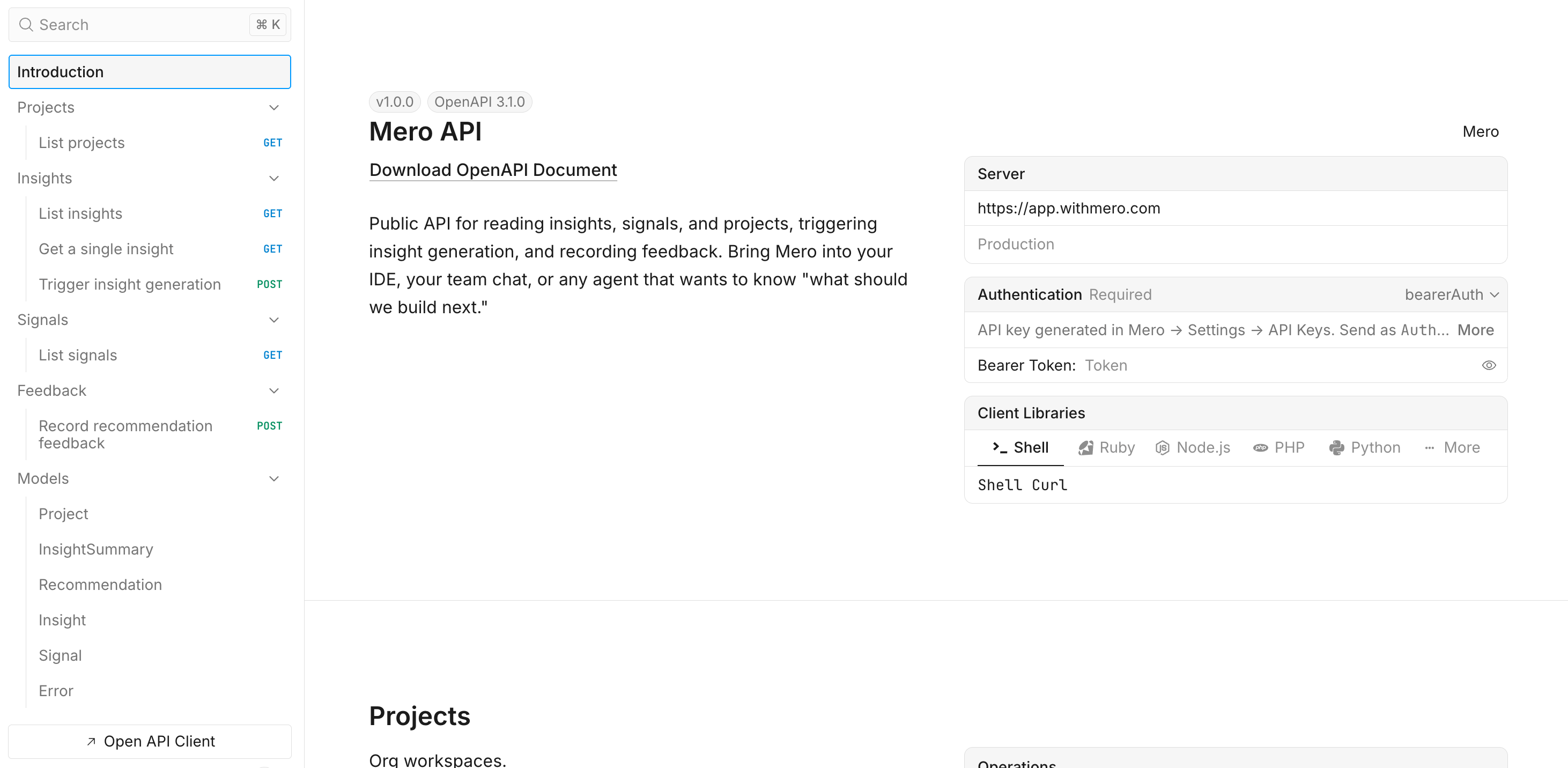 The public REST API docs