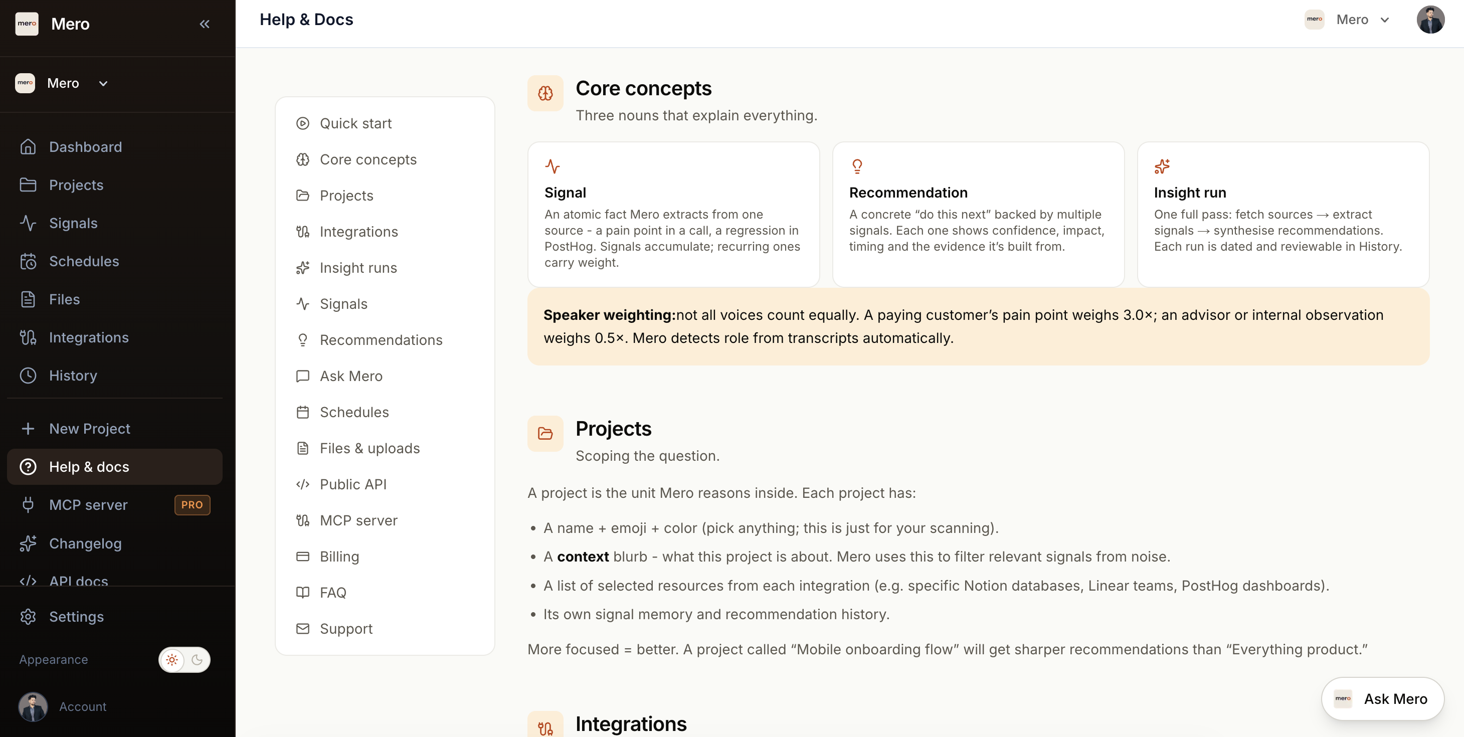In-app help and docs