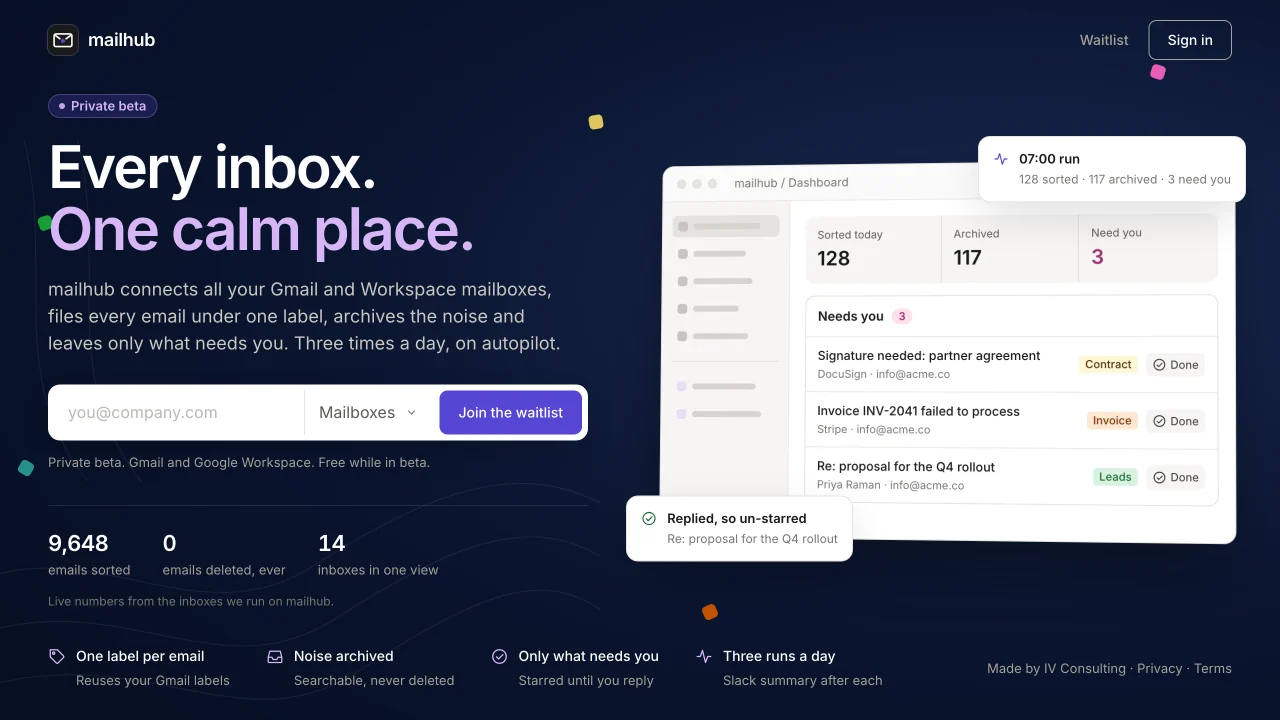 Mailhub homepage